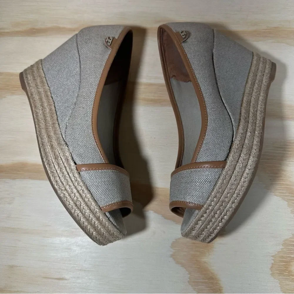 TORY BURCH Majorca Canvas Peep Toe Espadrille Sandals Women’s Size 9